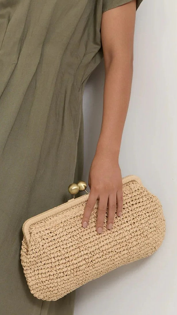 Clip Top Elongated Clutch - Natural