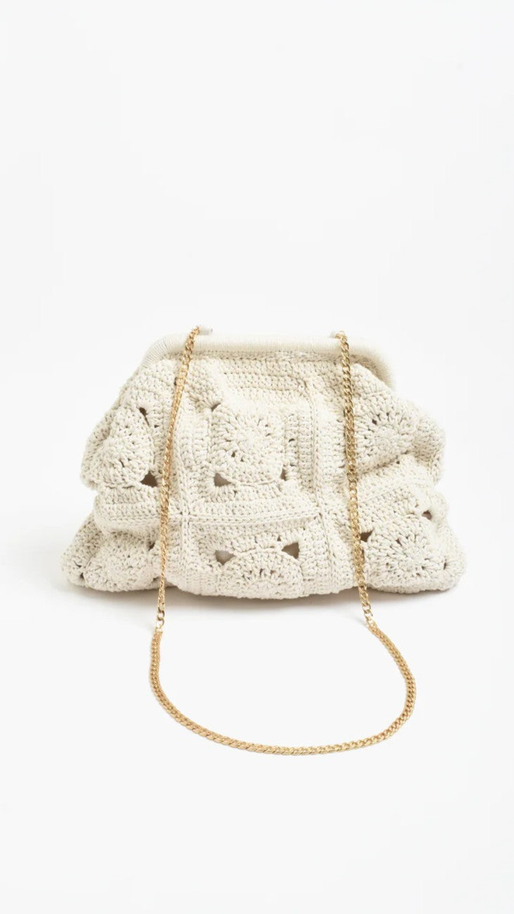 Ellie Crochet Clip Top Clutch - Cream