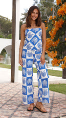 Harriette Scarf Top and Pants Set - Blue Shell