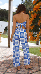 Harriette Scarf Top and Pants Set - Blue Shell