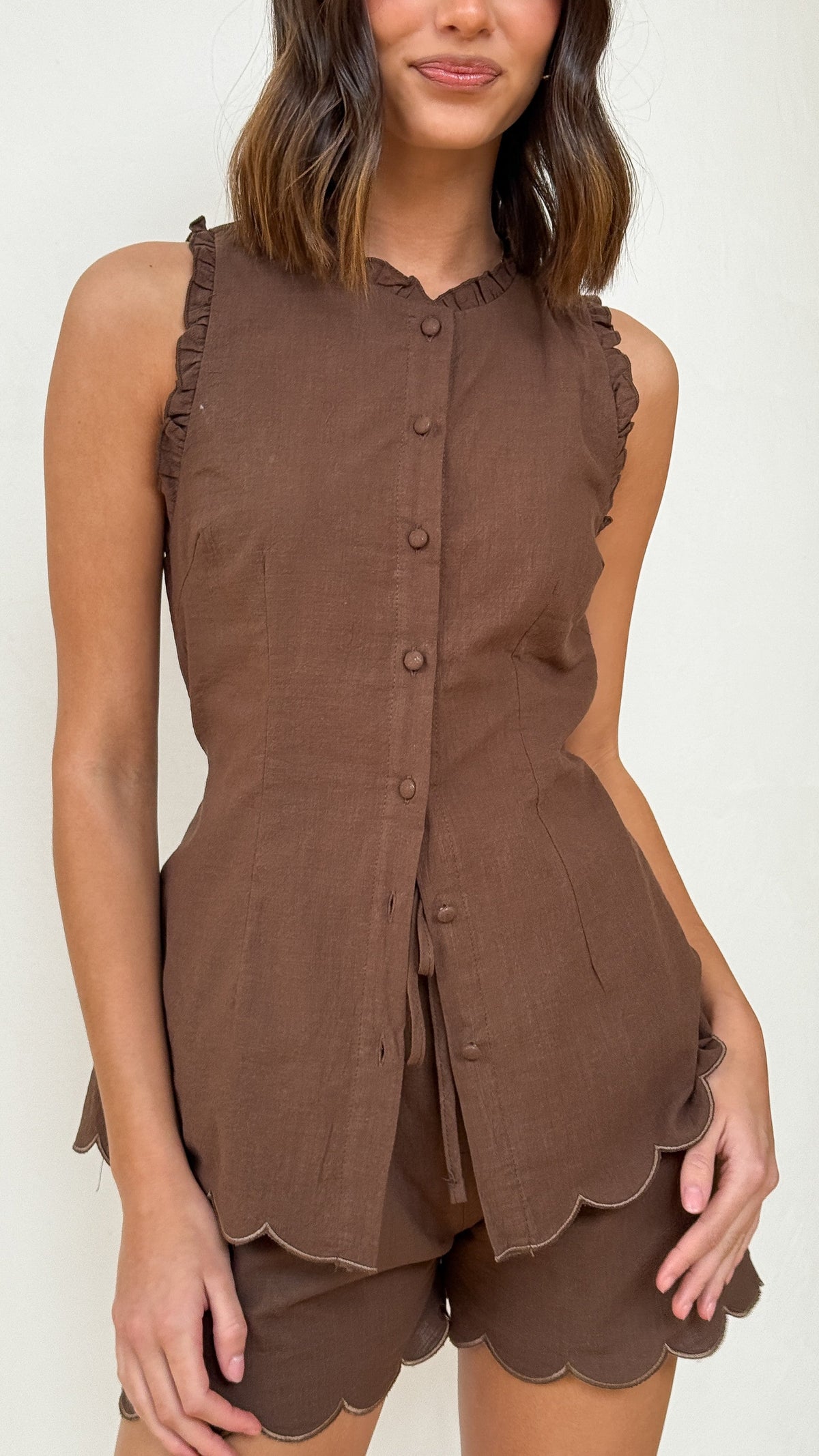 Finlay Button Up Top - Chocolate