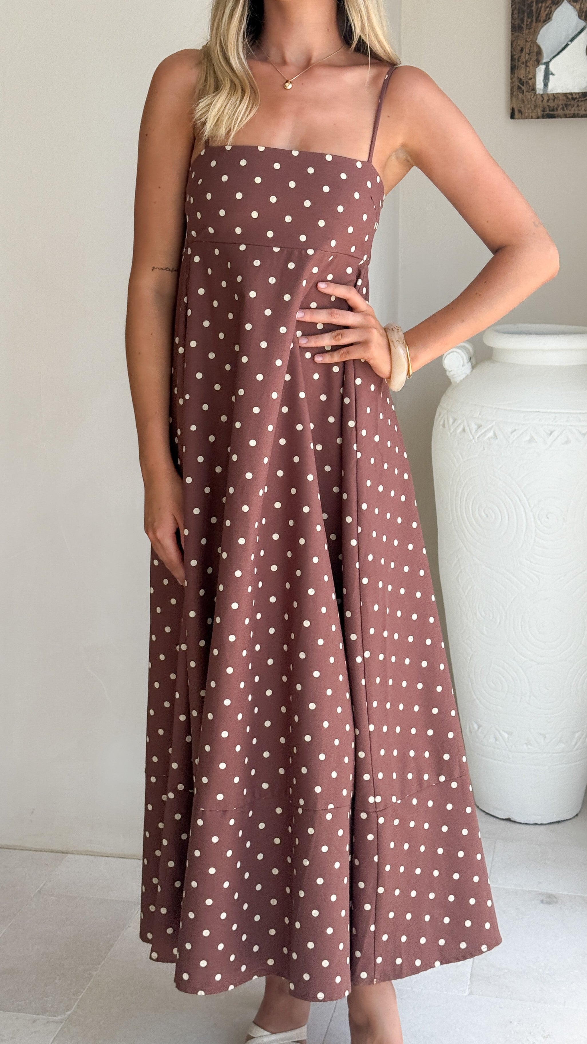 Elie Maxi Dress - Chocolate/Cream Polka Dot