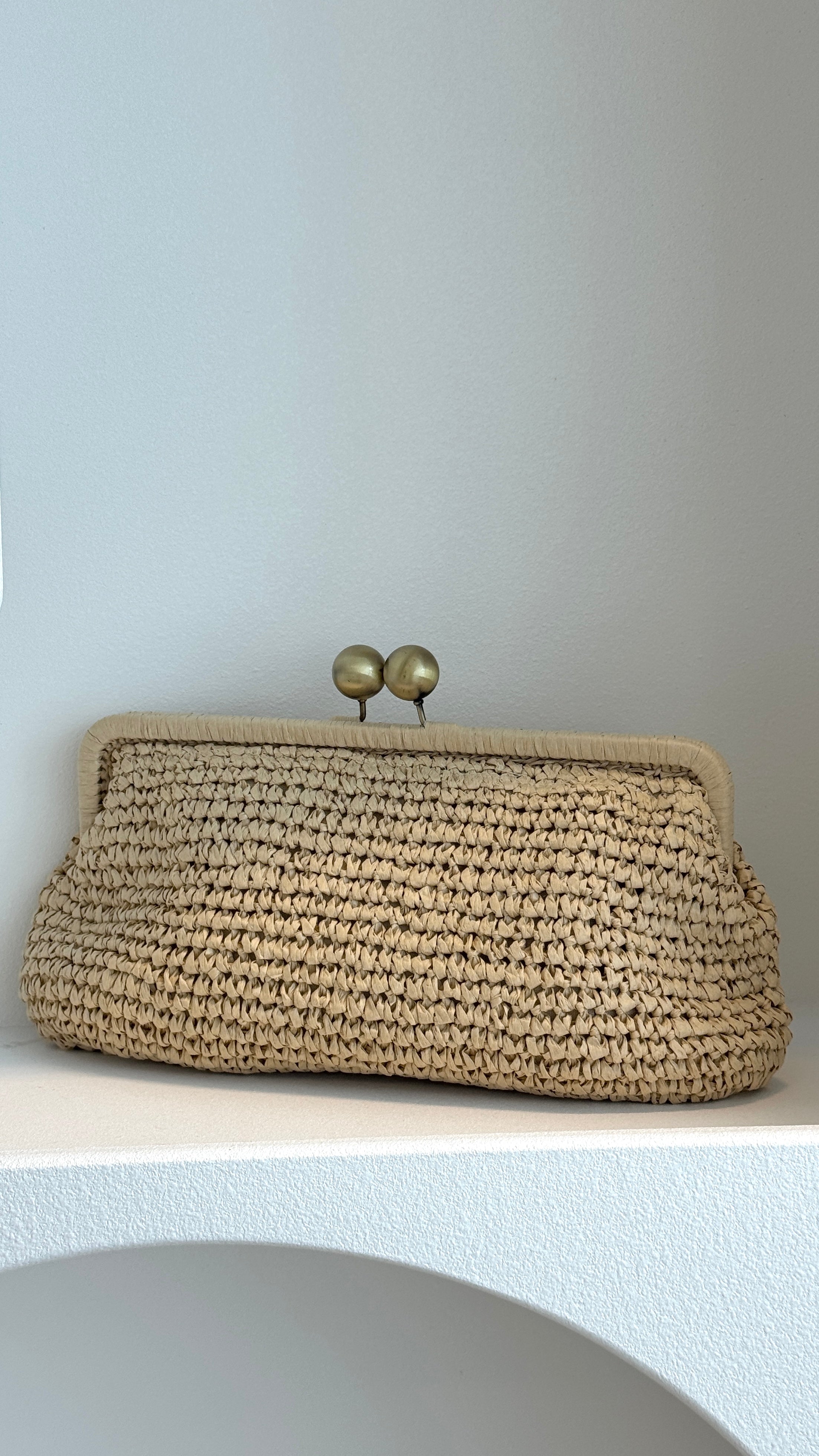 Clip Top Elongated Clutch - Natural