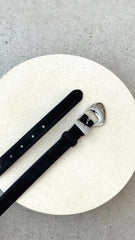 Evie Belt - Black Suede/Silver