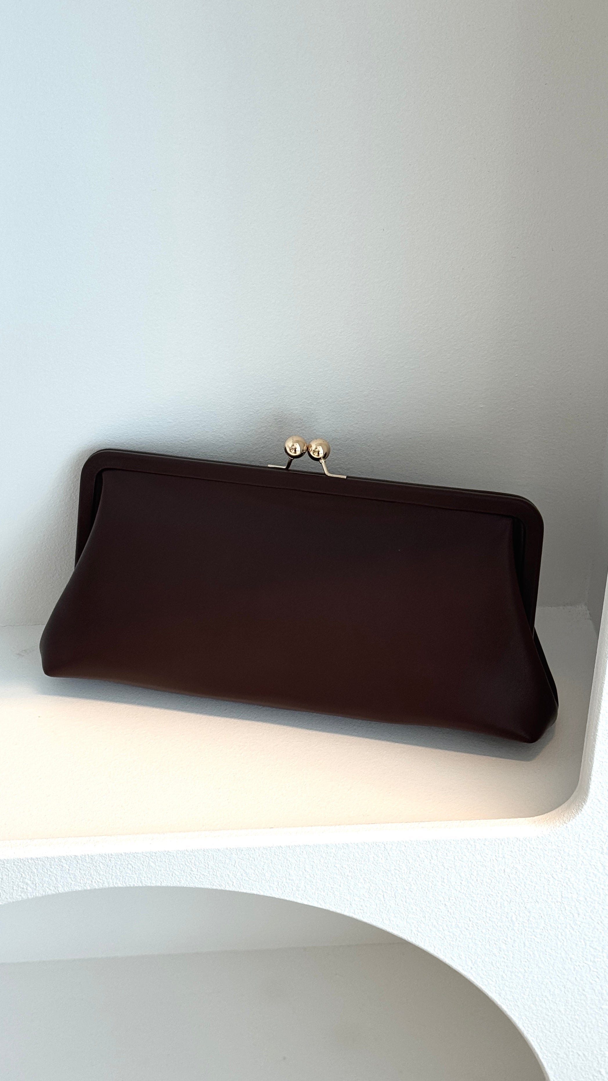 Clip Top Soft Rectangle Clutch - Chocolate