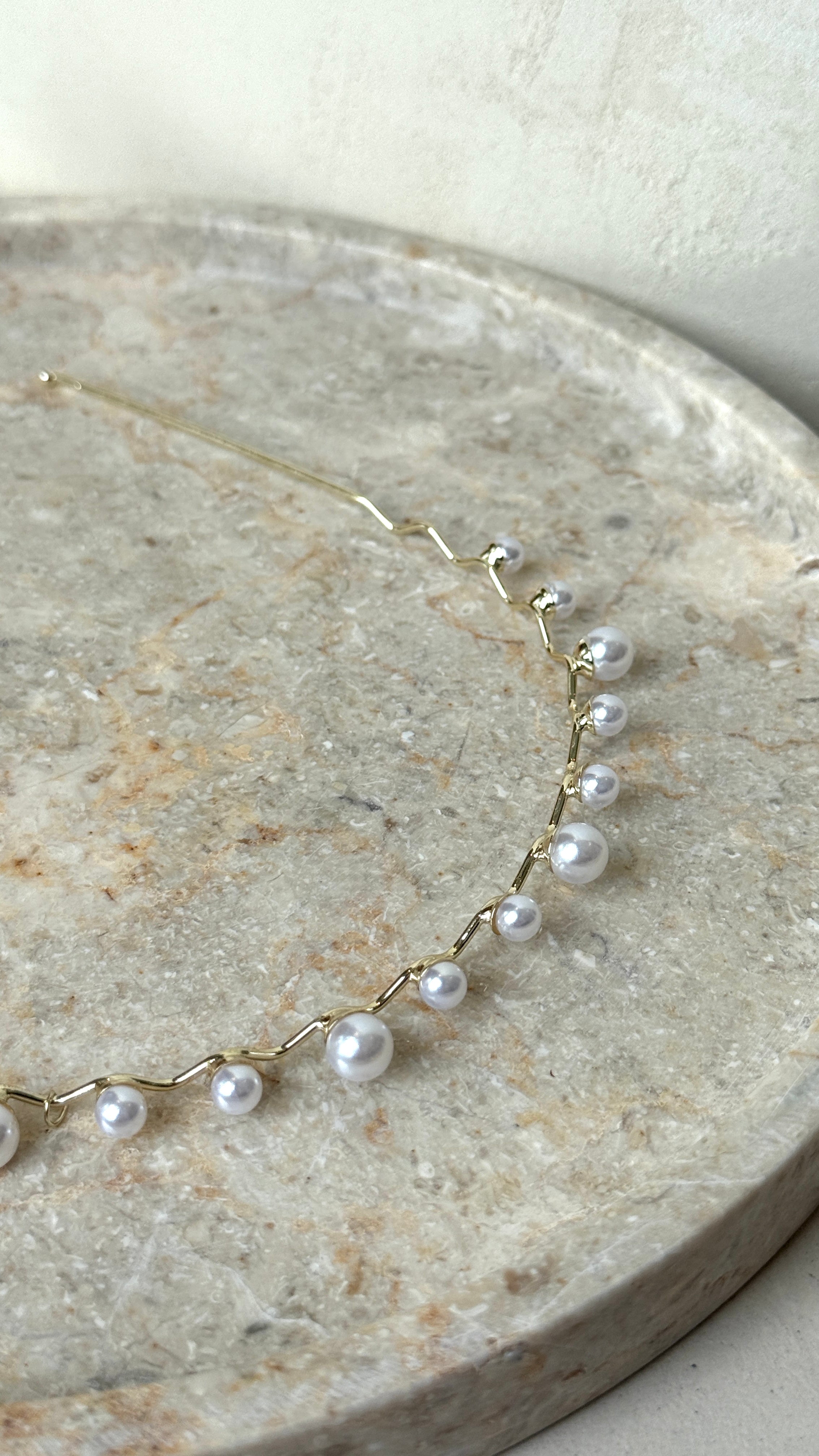 Isla Dainty Pearl Statement Headband - White