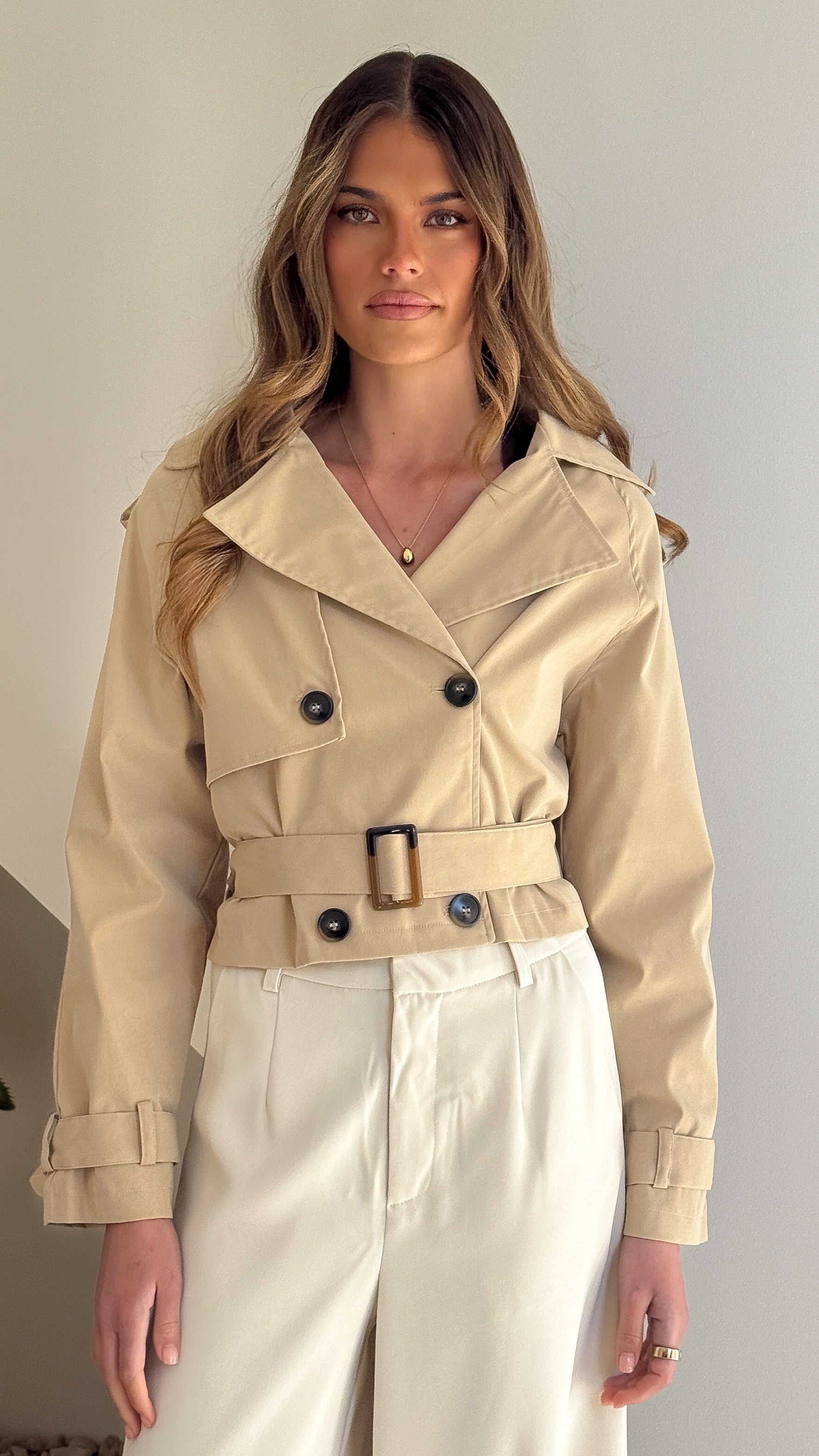 Deena Cropped Coat - Beige