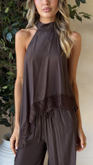 Elaia High Neck Top & Pants Set - Chocolate