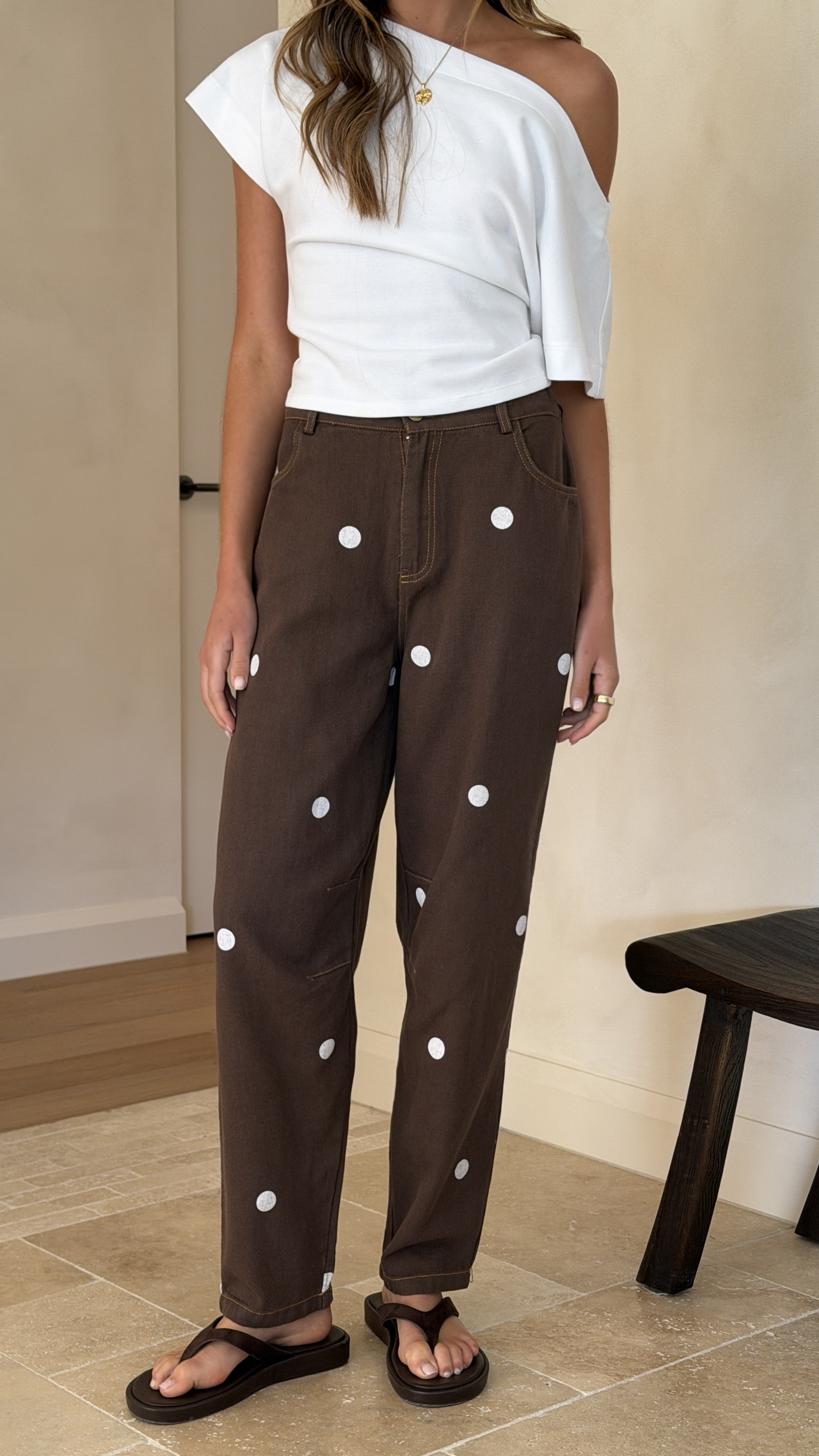 Cleora Barrel Jeans - Chocolate Polka