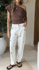 Cleora Barrel Jeans - Cream Polka