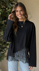 Javi Long Sleeve Lace Top - Black
