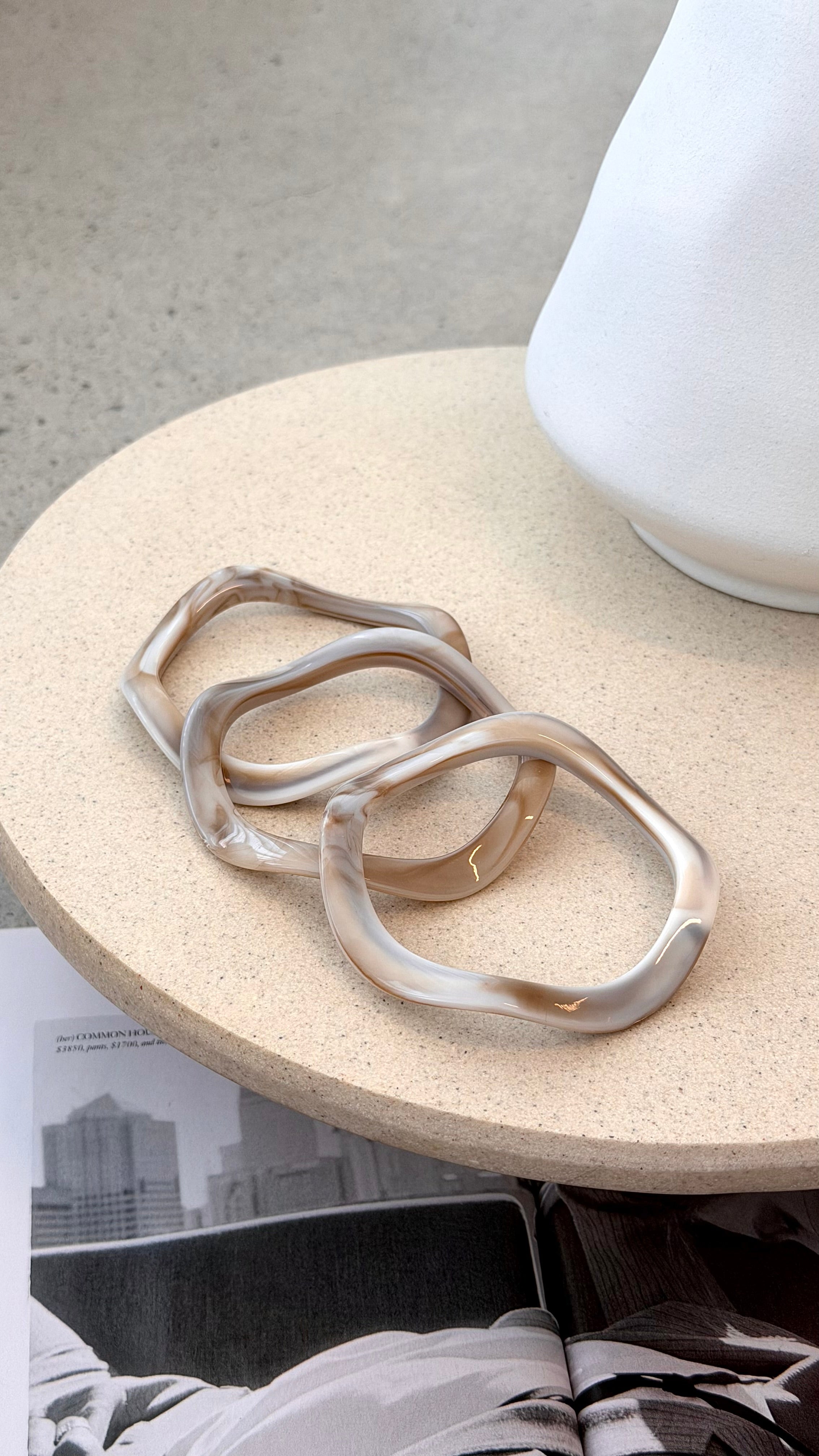 Farah Wave Bangle 3 Pack - Cream Marble