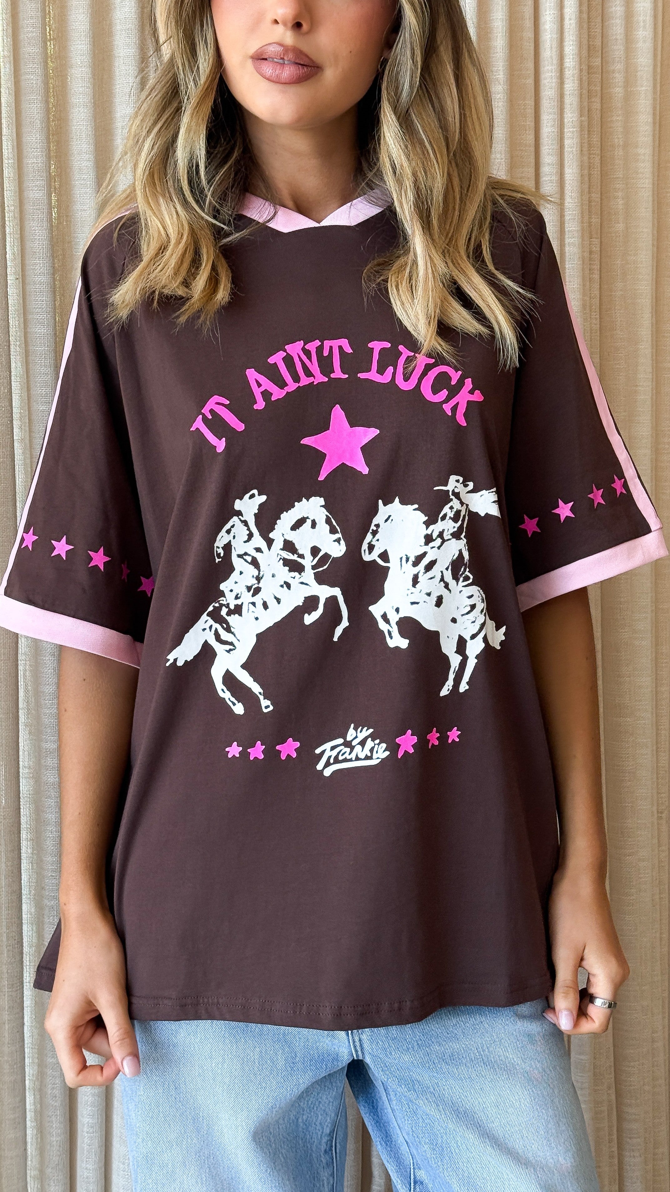 It Aint Luck Oversized T-Shirt - Chocolate/Pink