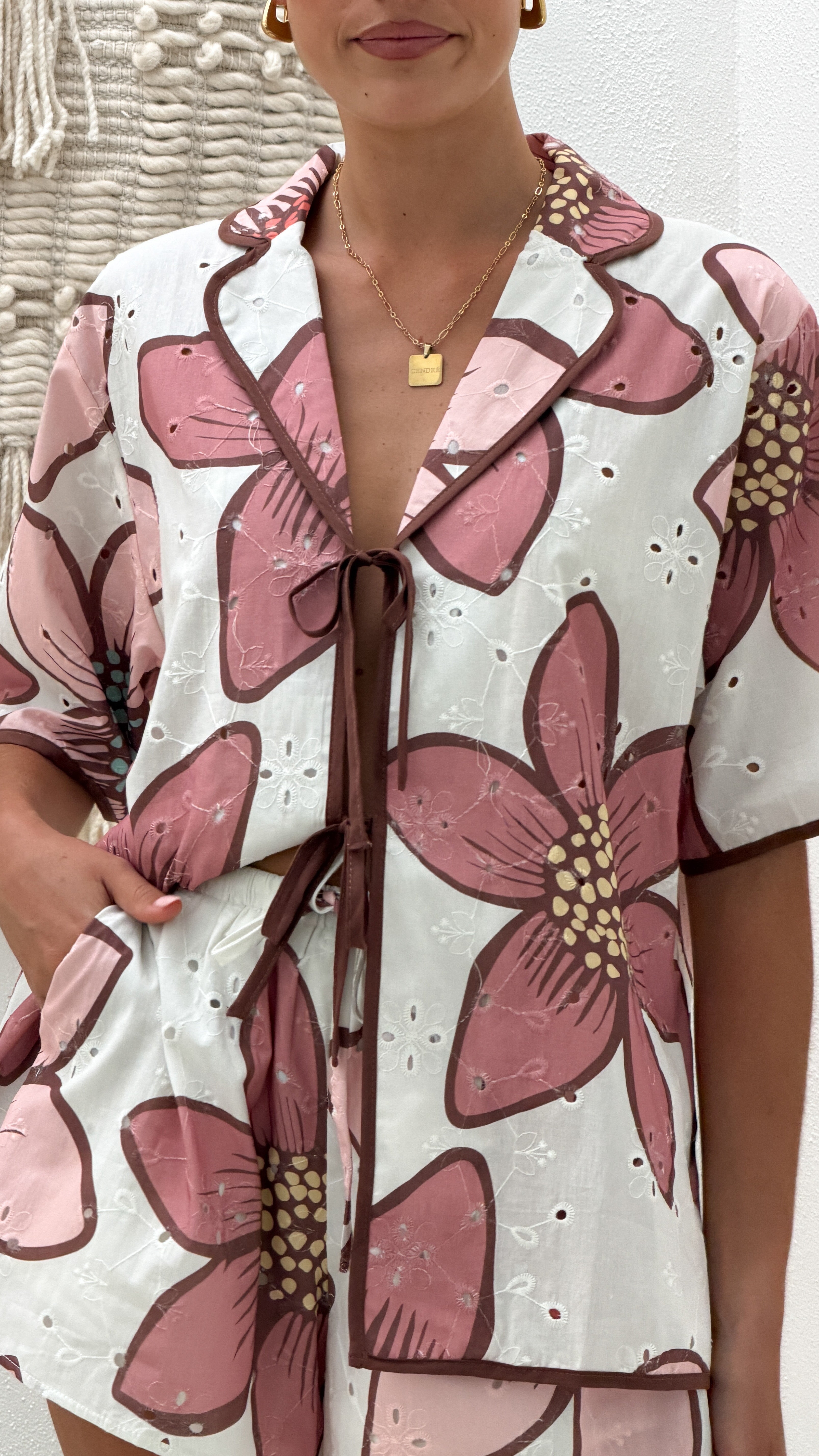 Eloise Eyelet Top - Botanic Pink Print