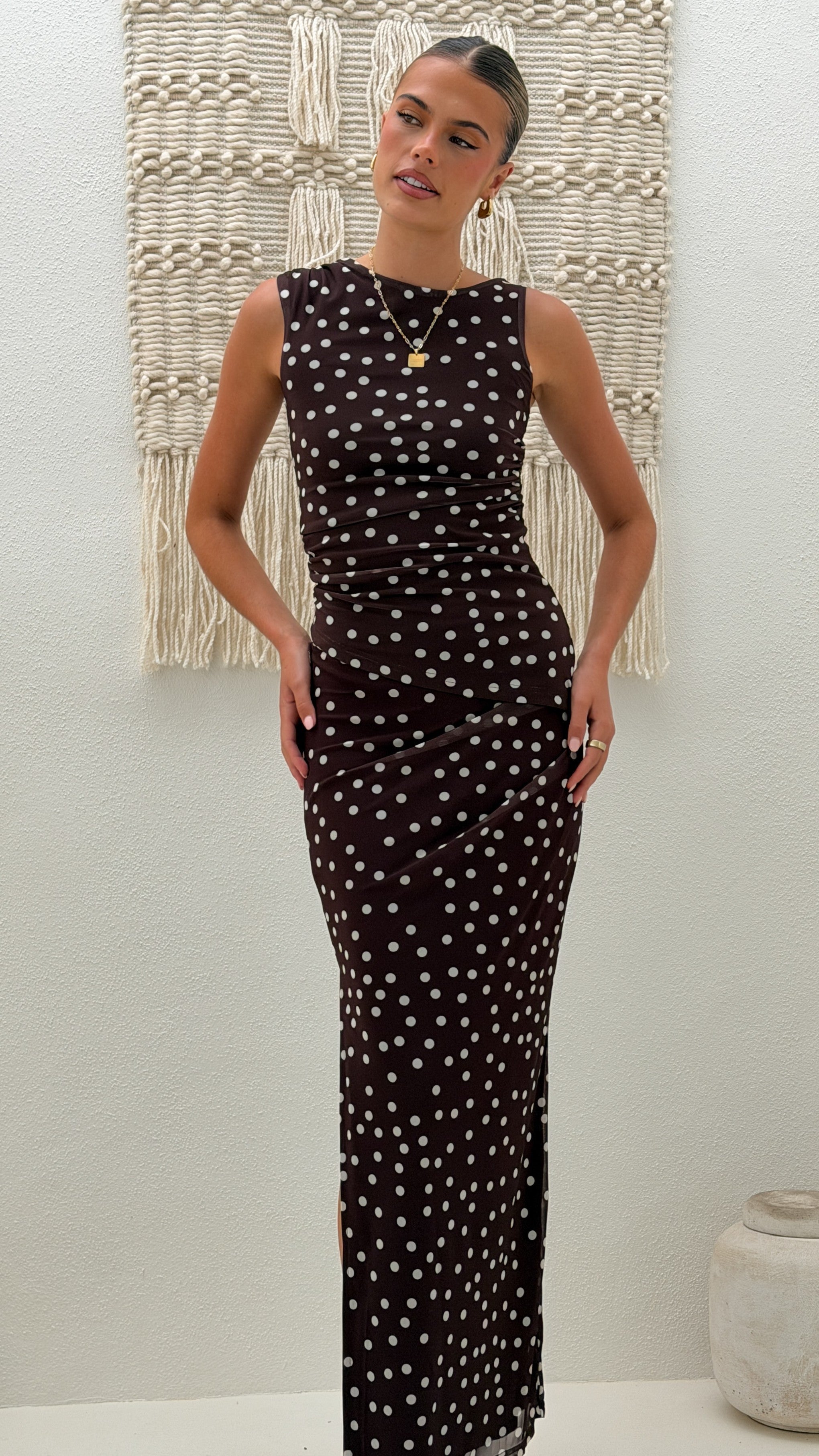 Janika Maxi Skirt - Chocolate/White Polka Dot