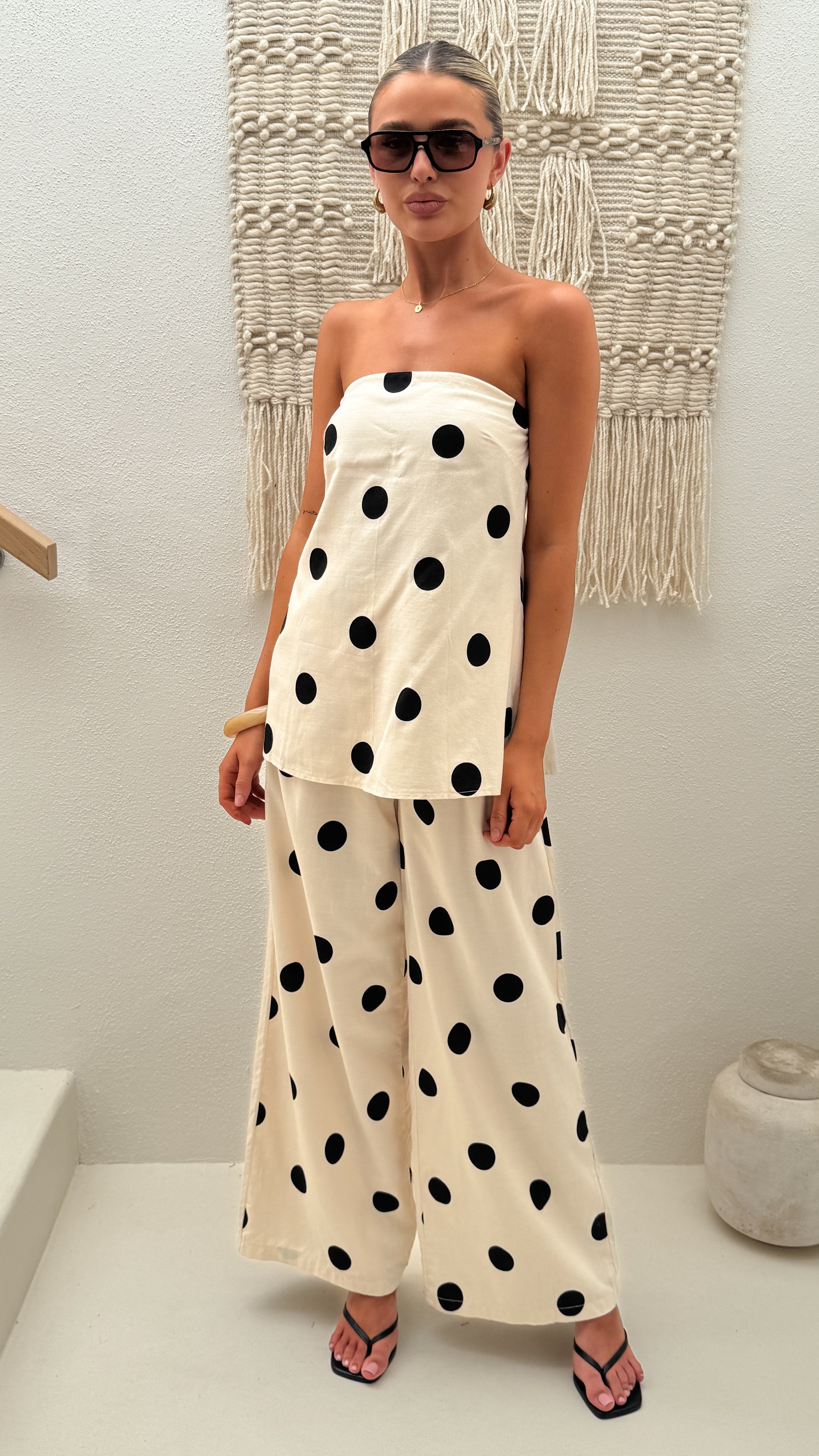 Hazelle Pants - Beige/Black Polka Dot
