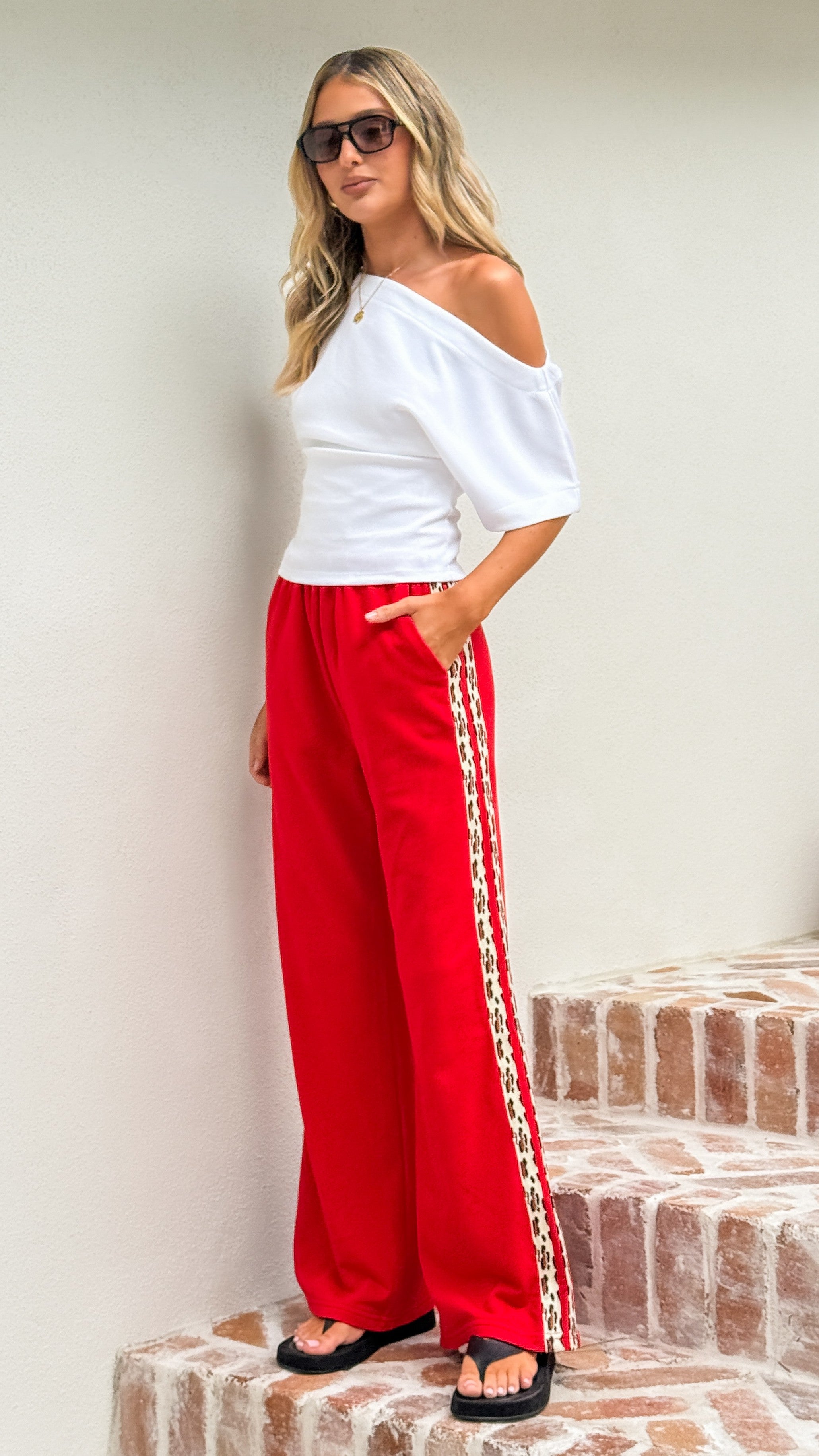 Hadley Pants - Red/Leopard Stripe