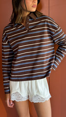 Isha Collared Long Sleeve Top - Brown Stripe