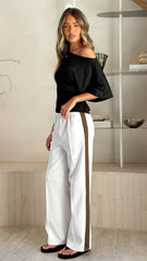 Isaiah Racer Stripe Pleated Trackpants - White/Chocolate