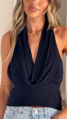 Coralie Cowl Neck Top - Black
