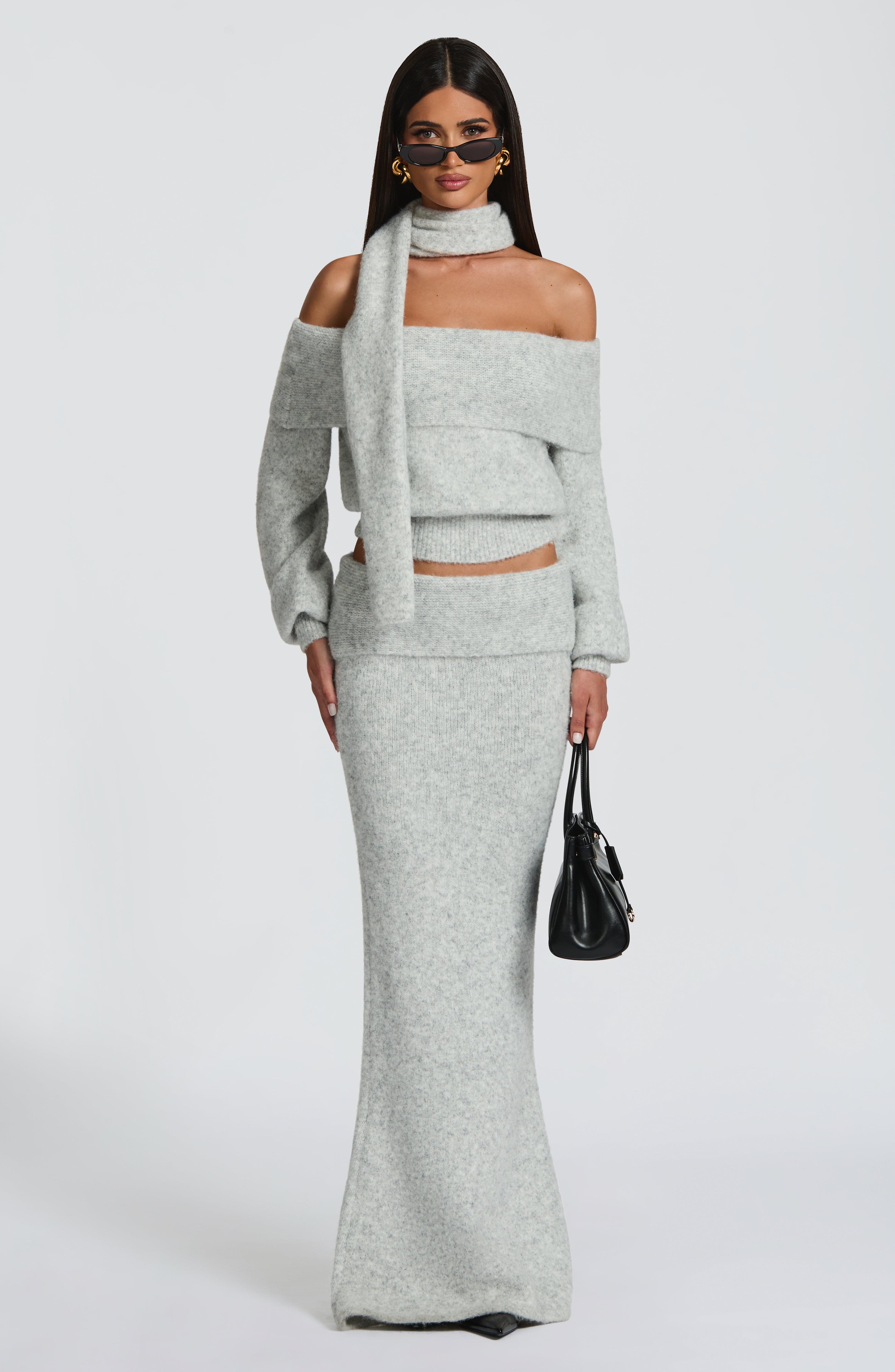 Andie Maxi Skirt - Light Grey Marl