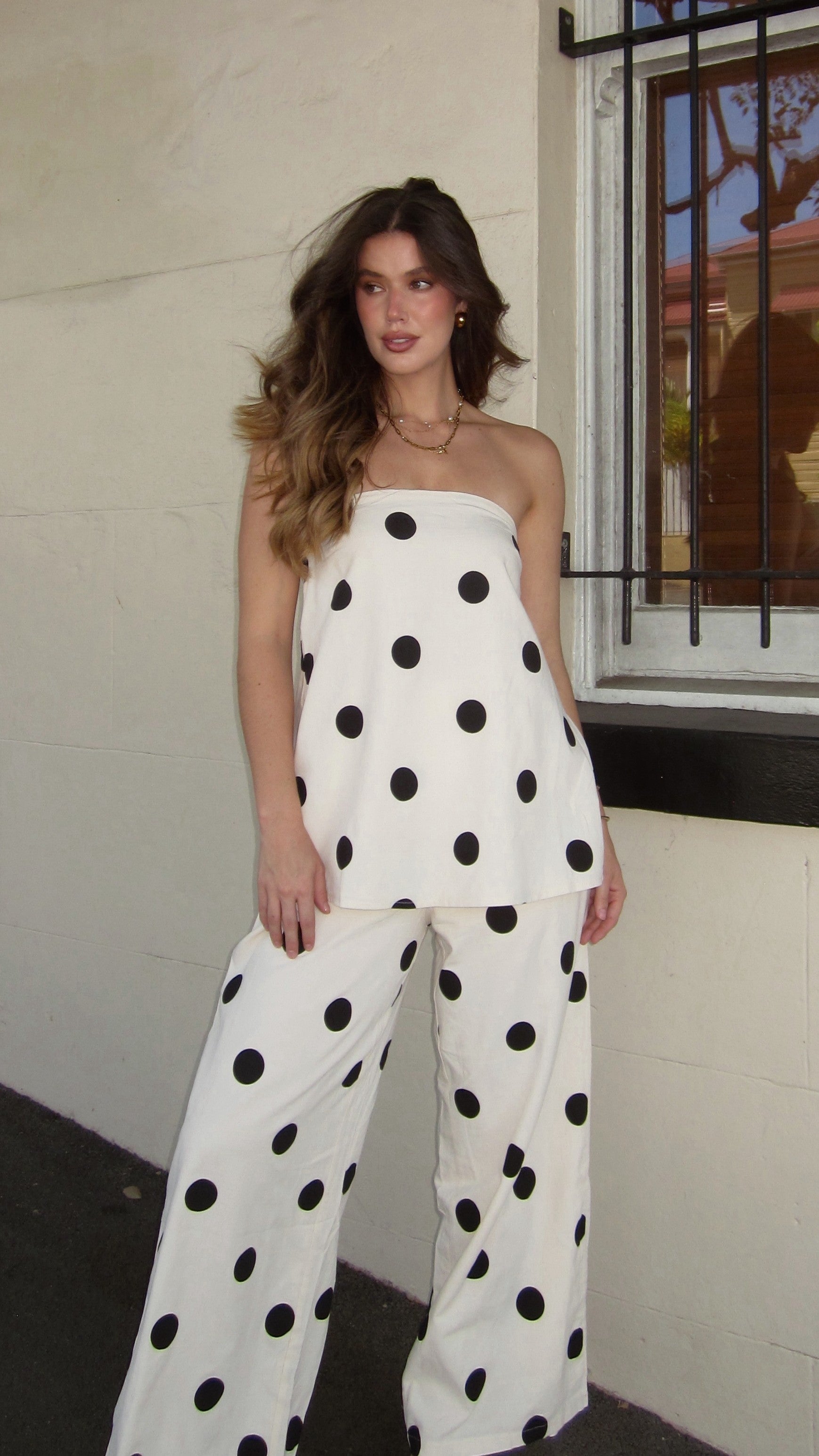 Hazelle Pants - Beige/Black Polka Dot