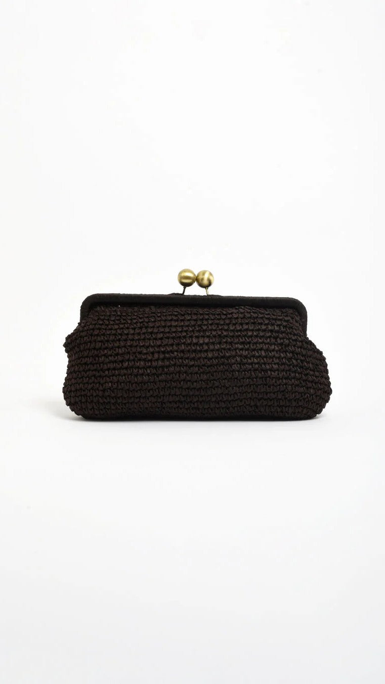Clip Top Elongated Clutch - Chocolate